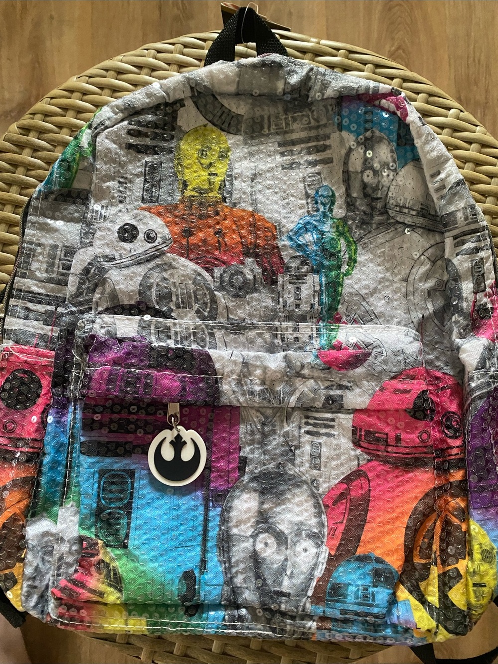 Disney Star Wars Droid Print Sequin Backpack C-3PO R2-D2 BB-8 NWT